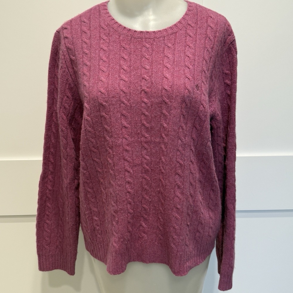 Lauren Ralph Lauren BerryPink Angora Merino Cable Kni Sweater Preppy Academia L